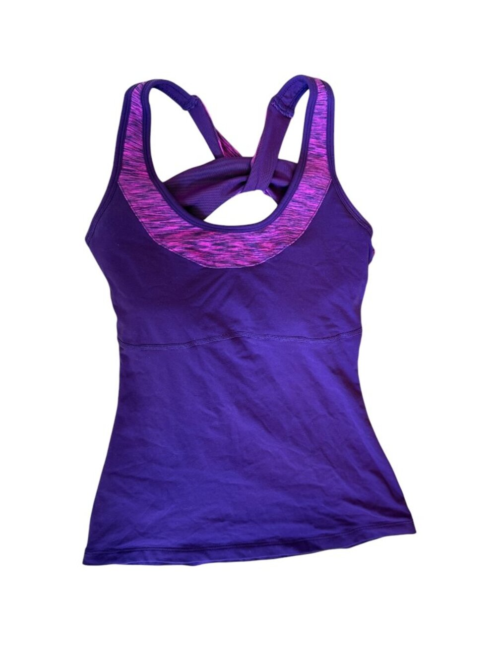 Lucy Tie Back Workout Tank Built In Bra Purple Athleisure Top (Small, approx.)